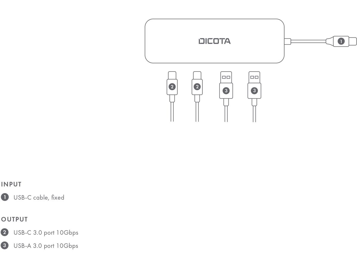 DICOTA USB-C 4-in-1 Highspeed Hub D32061 10 Gbps (7640239421387)