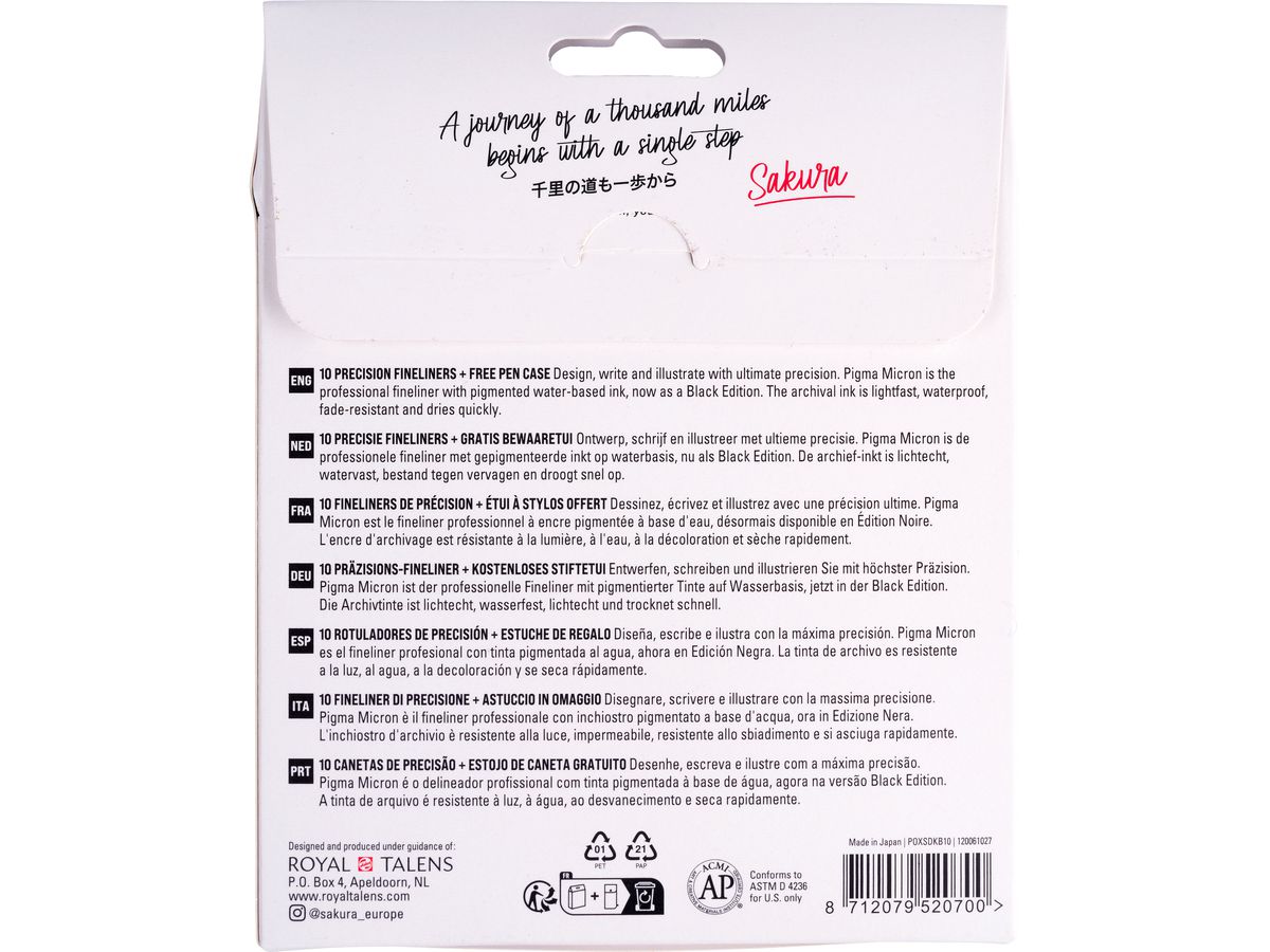 SAKURA Pigma Micron Set 0.03-1.2mm POXSDKB10 con astuccio 10 pezzi (8712079520700)