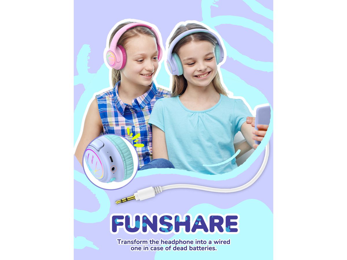 ICLEVER Kids Bluetooth Headphones C10-2083N-02 BTH18, LED, 43h, purple (6972312835721)