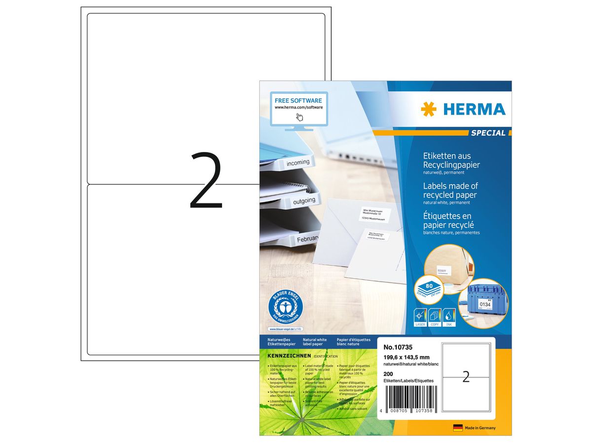 HERMA Etiketten 199.6x143.5mm 10735 recycling 160 Stück (4008705107358)