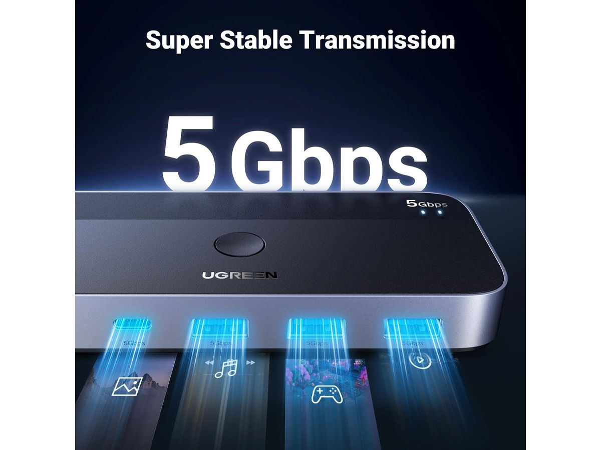 UGREEN 2x4 Sharing Switch Box 15705 USB 3.0 for 2PC's,Black (6941876217052)