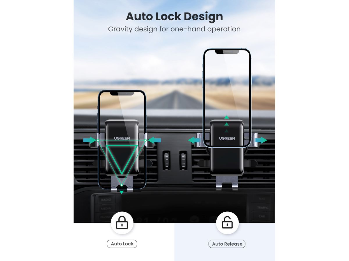 UGREEN Round Air Vent Gravity 30401 Phone Holder, Black (6957303834013)