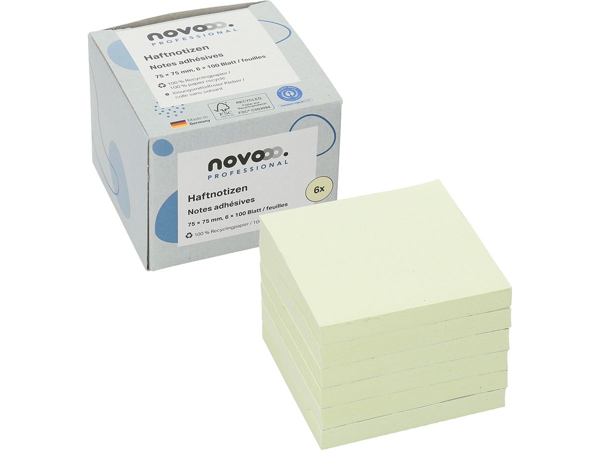 NOVOOO Sticky Notes Recycling 75x75mm 5654-11box giallo 6x100 foglio (9010729096520)