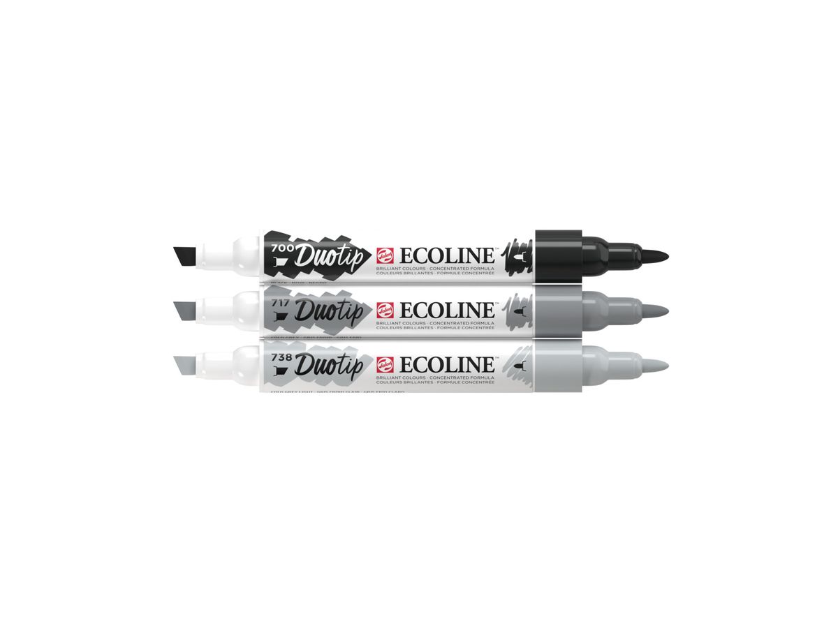 TALENS Ecoline Duotip Set 11609902 schwarz-grau 3 Stück (8712079465599)