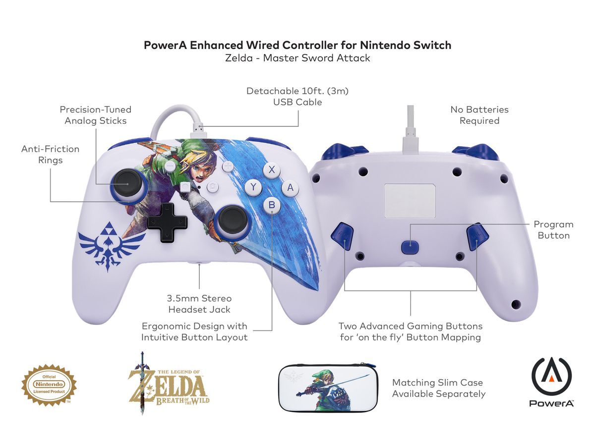 POWER A Enhanced Wired Controller 1526548-01 Master Sword Attack, NSW (0617885028649)