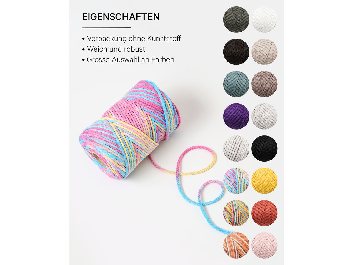 I AM CREATIVE Macrame Rope 6204.97 Rainbow 1, 3mm, 330g (7611983223992)