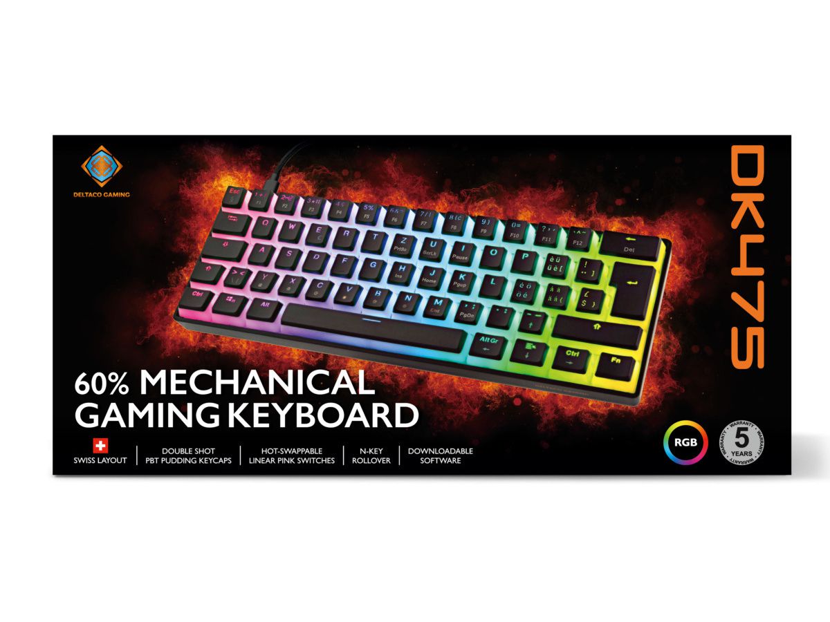 DELTACO TKL Gaming Keyboard v2 RGB GAM-075V2-CH Hot-Swap,CH-Layout,Black (7333048063632)