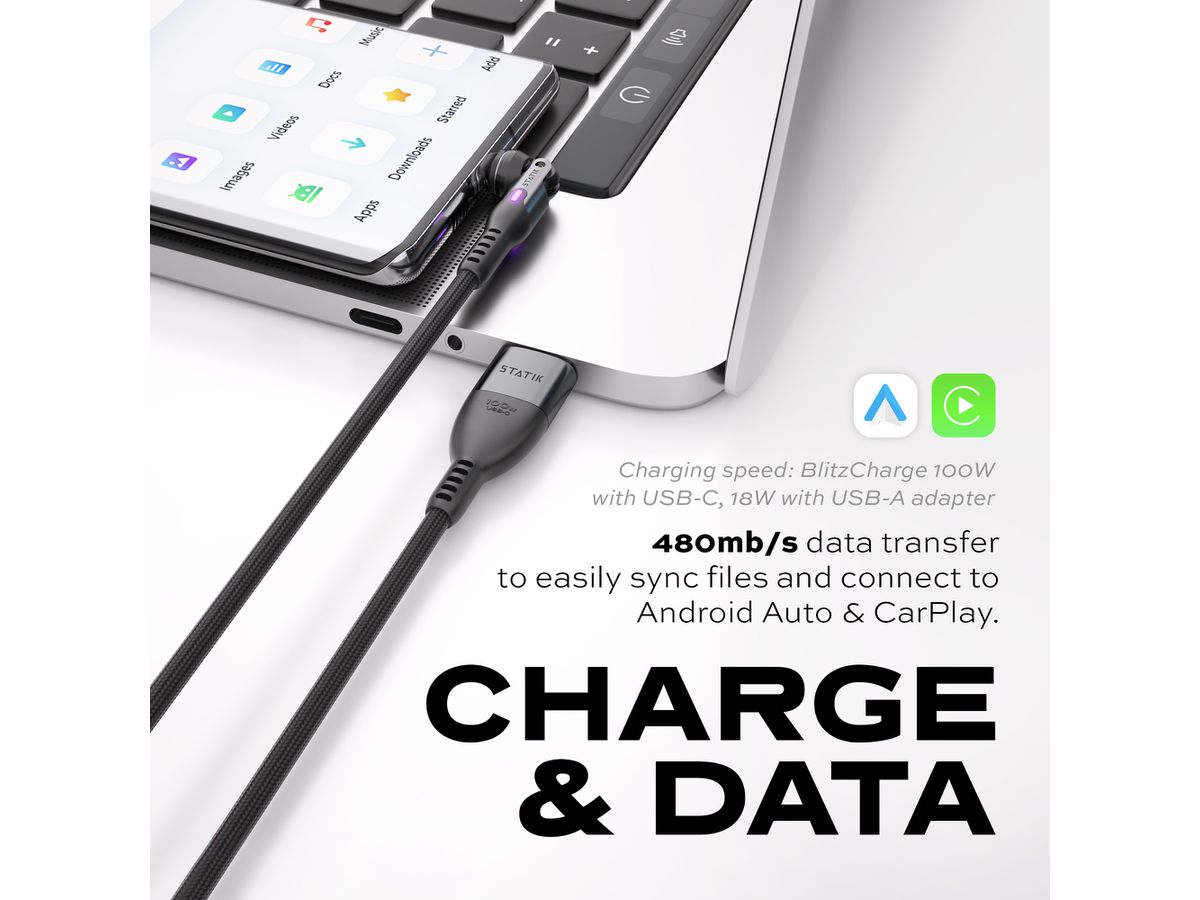 STATIK PowerPivot Pro Nylon Braided PUP-0455-10FT-CC USB-C to C, 3m 100W Black (0810024055586)