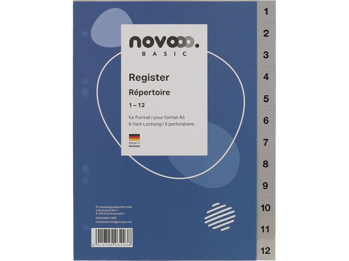 NOVOOO Répertoires PP A5 40977 gris 1-12 (9010729032238)