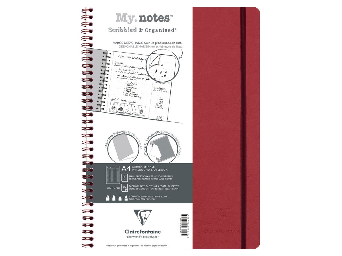 CLAIREFONTAINE AGE BAG MY.NOTES A4 783432C Carnet spirales dot rouge 60 f (3329687834324)
