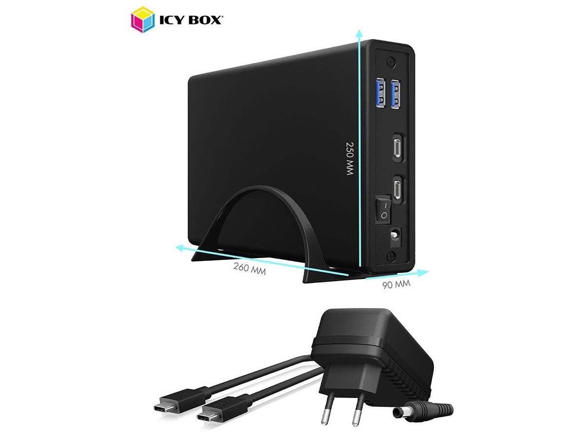 ICY BOX Ext. Gehäuse 2,5'' o. 3,5'' IB-382H-C31 USB 3.2 G2 integrierter Hub (4250078170556)