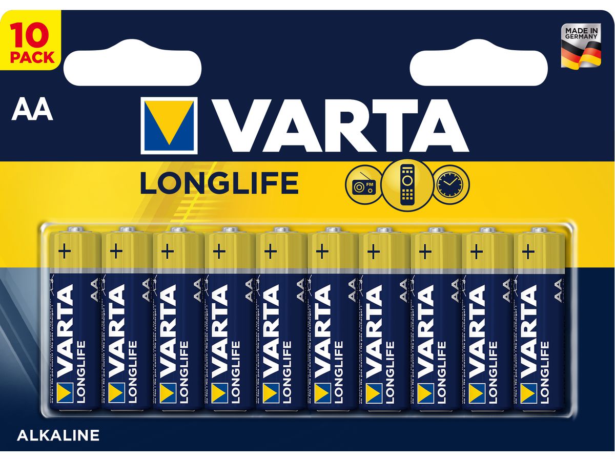 VARTA Batterie 4106101461 Longlife, AA/LR06, 10 Stück (4008496525232)