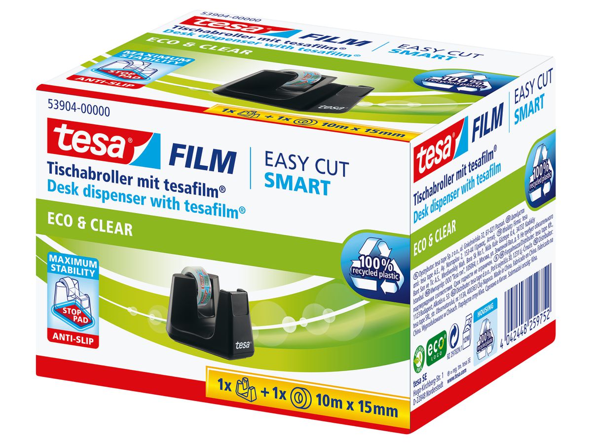 TESA Dérouleur Easy Cut ecoLogo 539040000 Smart, noir, 1 roul.eco&clear (4042448259752)