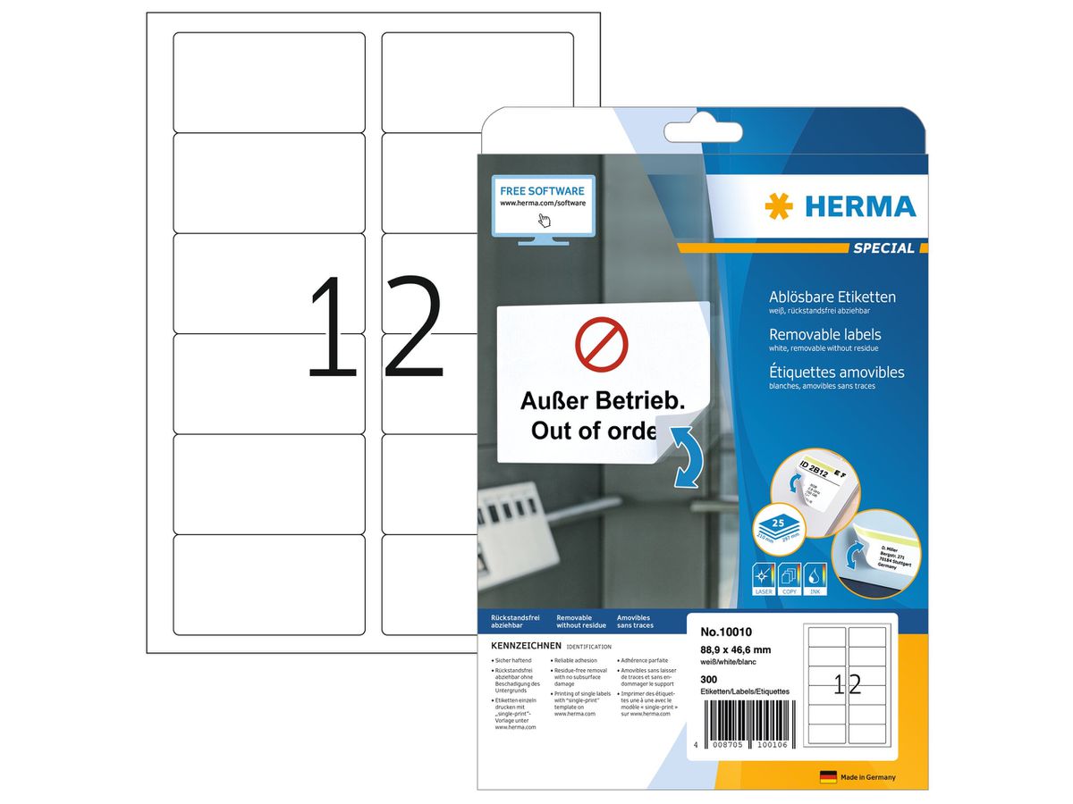 HERMA Etiquettes 10010 10010 88.9x46.6mm 300pcs. 25 f. (4008705100106)