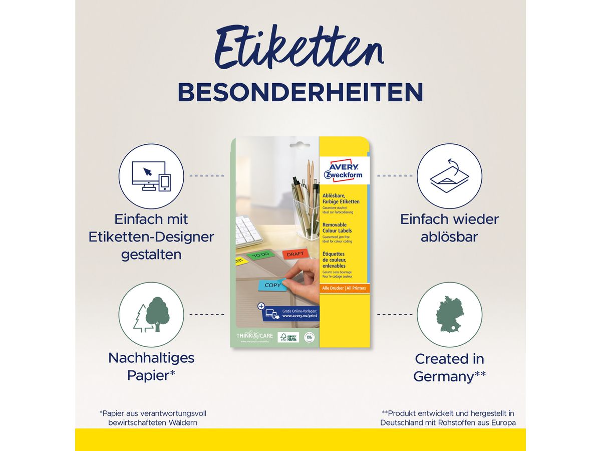 AVERY ZWECKFORM Etichette 45,7x21,2mm L6039-20 blu 960/20fl. (4004182060391)