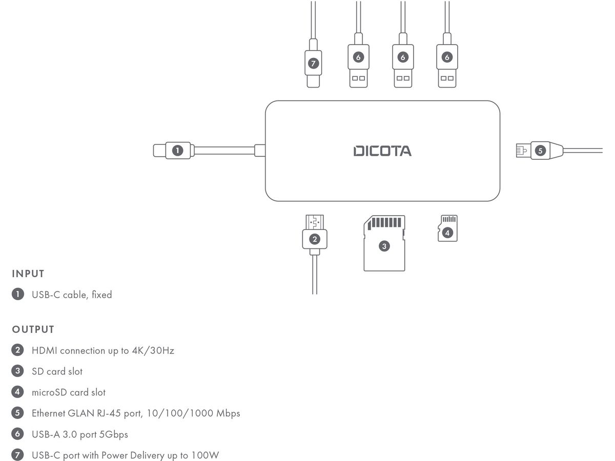 DICOTA USB-C 8-in-1 Multi Hub D32062 4K PD 100W (7640239421394)