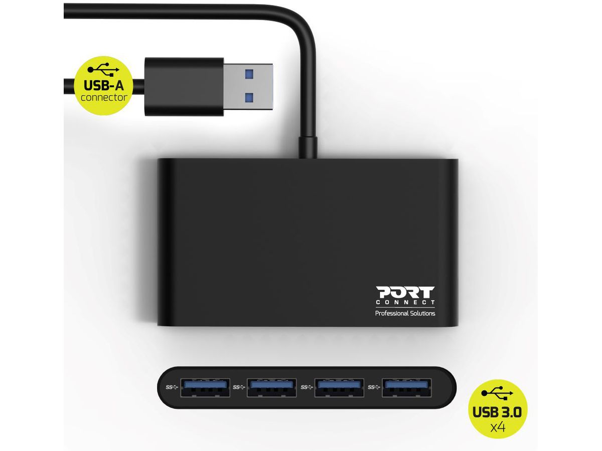 PORT USB Hub 4-ports USB 3.0 900121 black (3567049001216)
