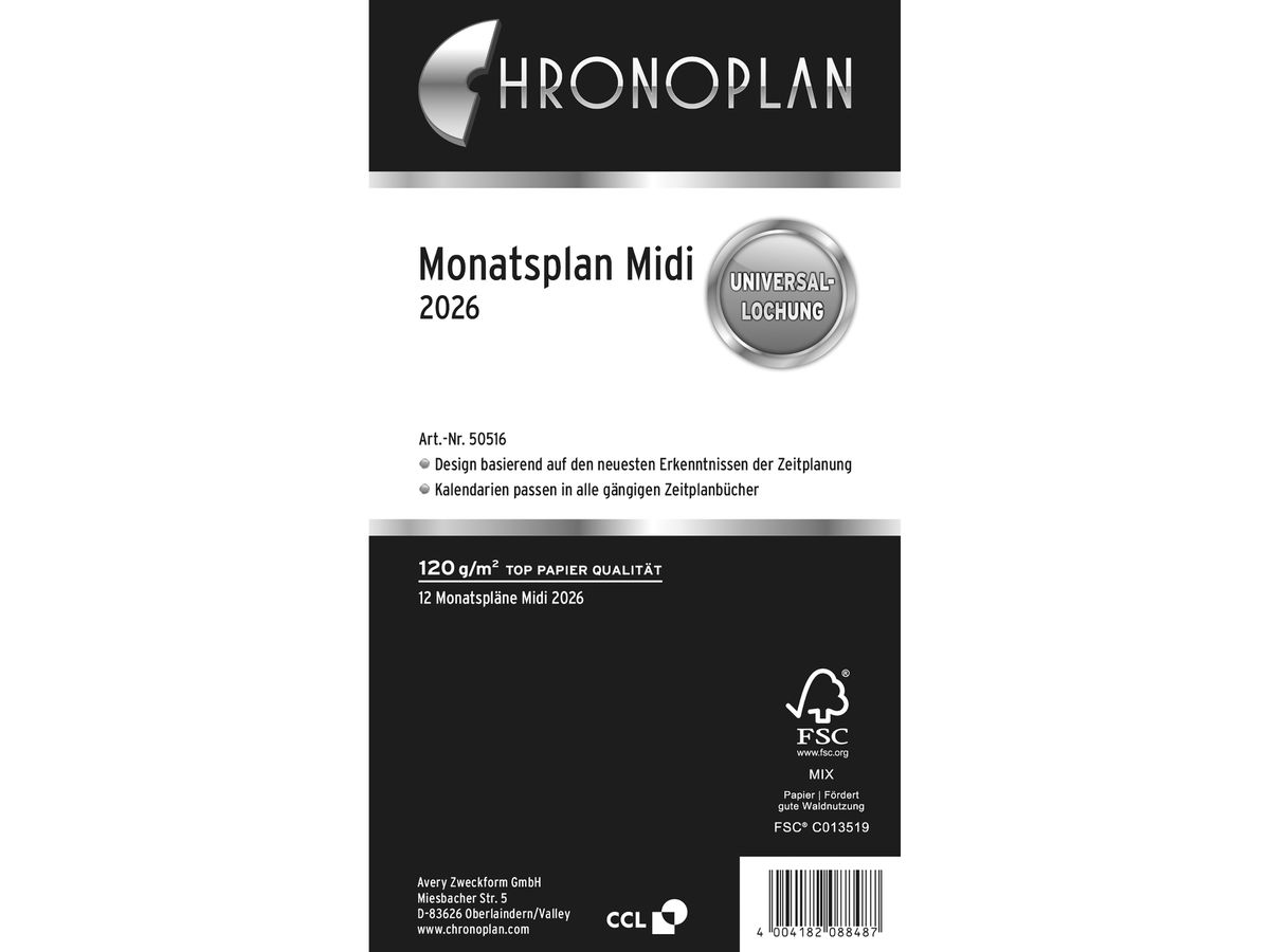 CHRONOPLAN Plan mensuel 2026 50516Z.26 dépliable Midi (4004182088487)
