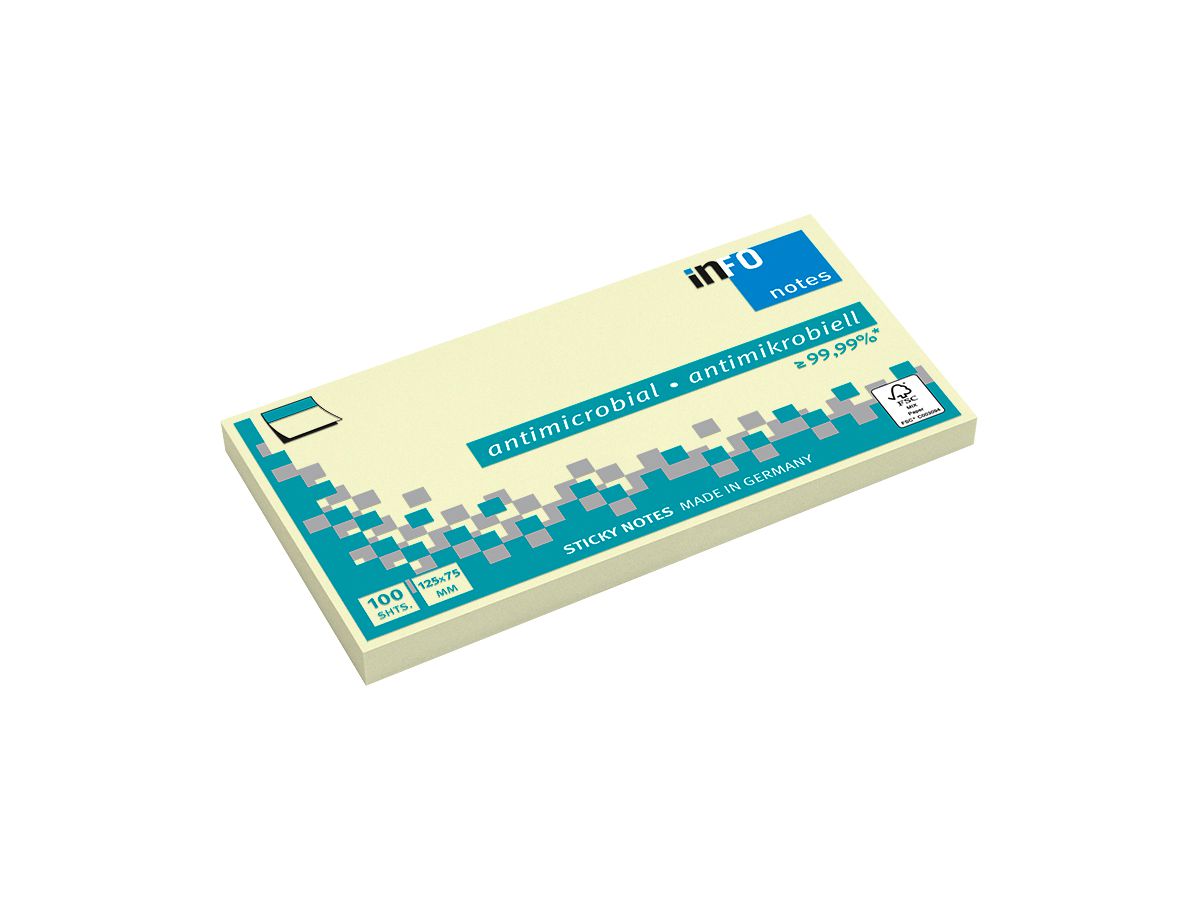 INFO Haftnotizen 75x125mm 5155-01 antimikrobiell, gelb 100 Blatt (4044355792360)