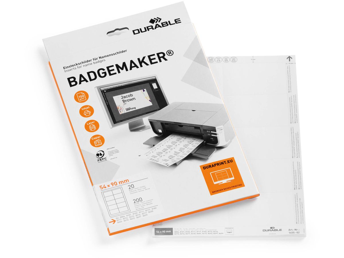 DURABLE Etichette Badgemaker 145502 bianco, 54x90mm 20fg./10pz. (4005546140551)