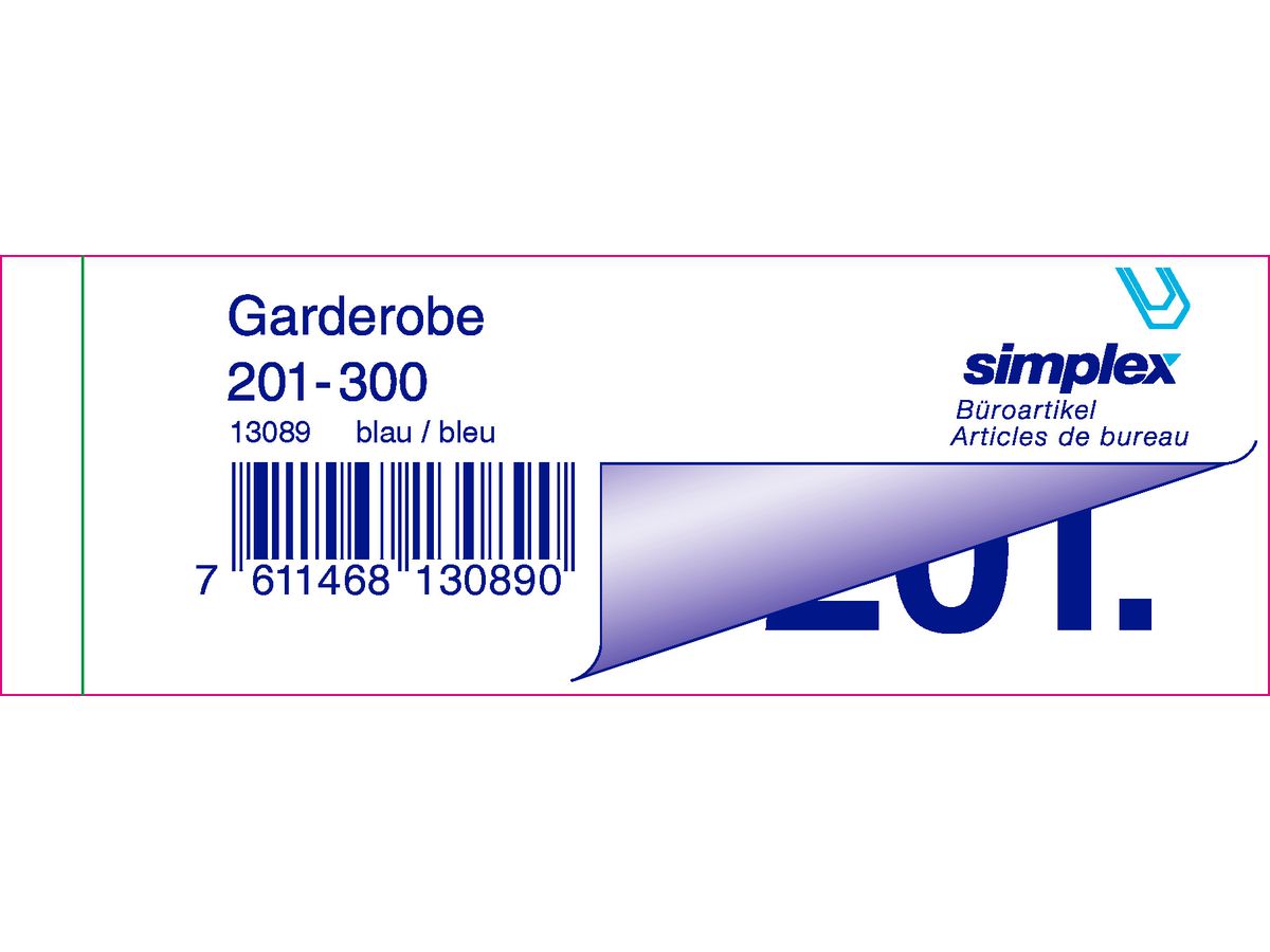 SIMPLEX Garderobenblock 201-300 13089 blau 100 Blatt (7611468130890)