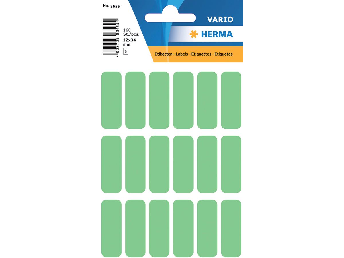HERMA Etichette 12x34mm 3655 verde, perm. 90 pezzi (4008705036559)