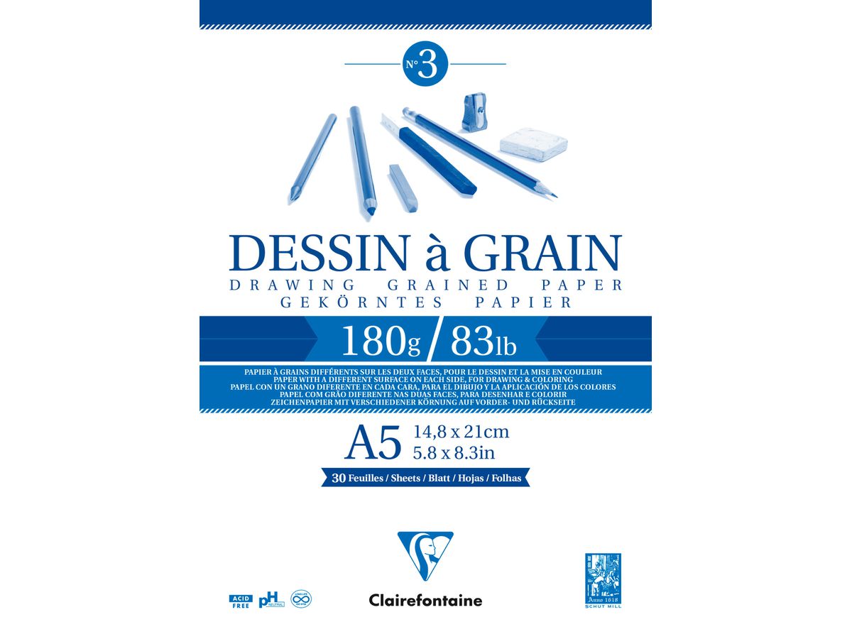CLAIREFONTAINE Bloc à dessin A5 96626C Blanc 30 feuilles (3329680966268)