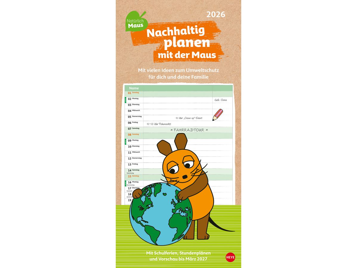HEYE Familienplaner 2026 23645+26 Nachhaltig Planen Maus 21x45cm (9783756414253)