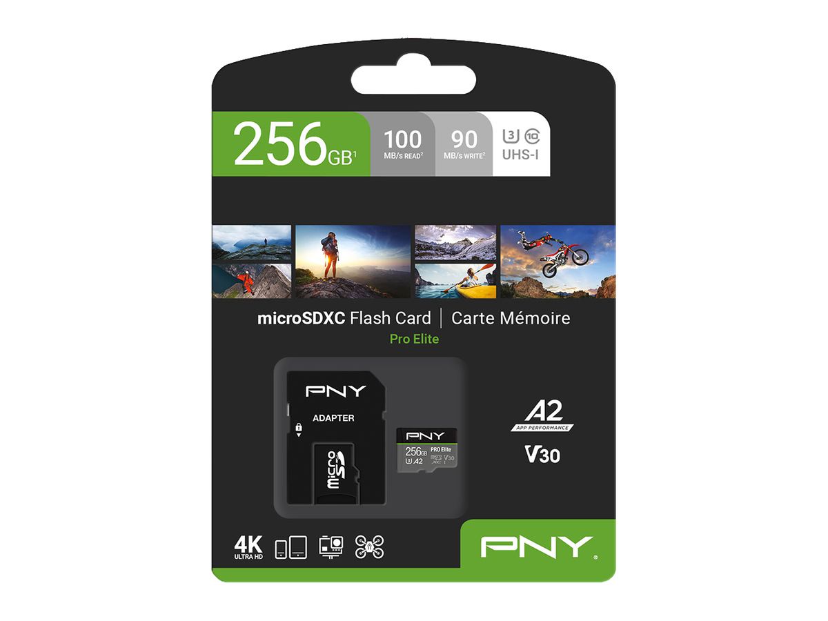 PNY micro-SDXC Pro Elite 256GB PSDU256V3 UHS-I U3 A2 & adapter (0751492639062)