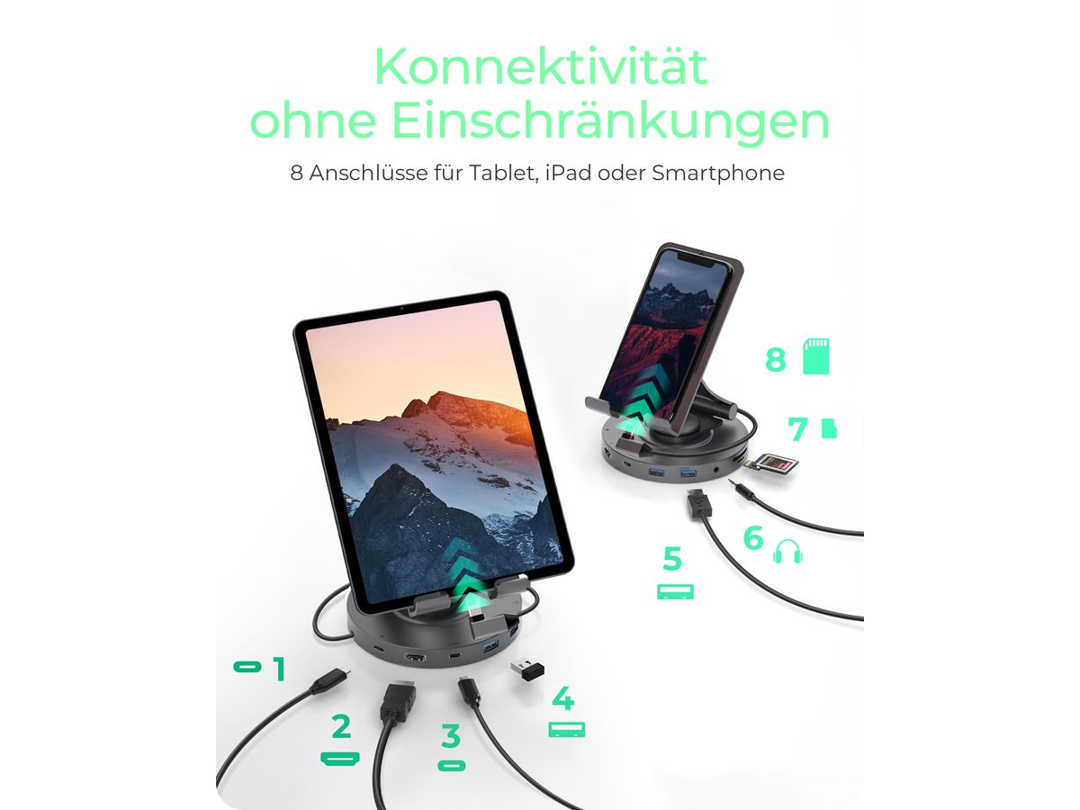 ICY BOX Swivel stand & DockingStation IB-TH100-DK USB-C, HDMI, USB-A, (4250078173762)