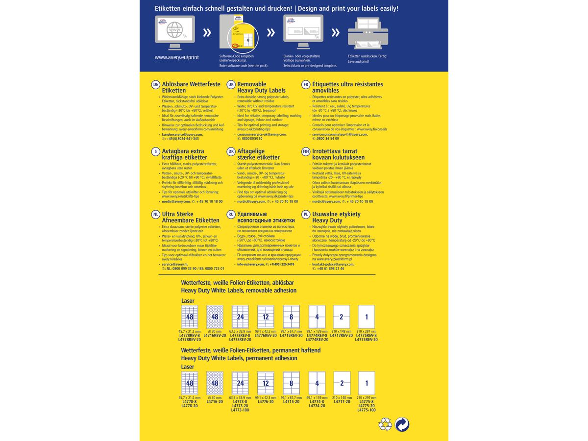 AVERY ZWECKFORM Etichette 99,1x42,3mm L4776REV2 240 pezzi (4004182067512)