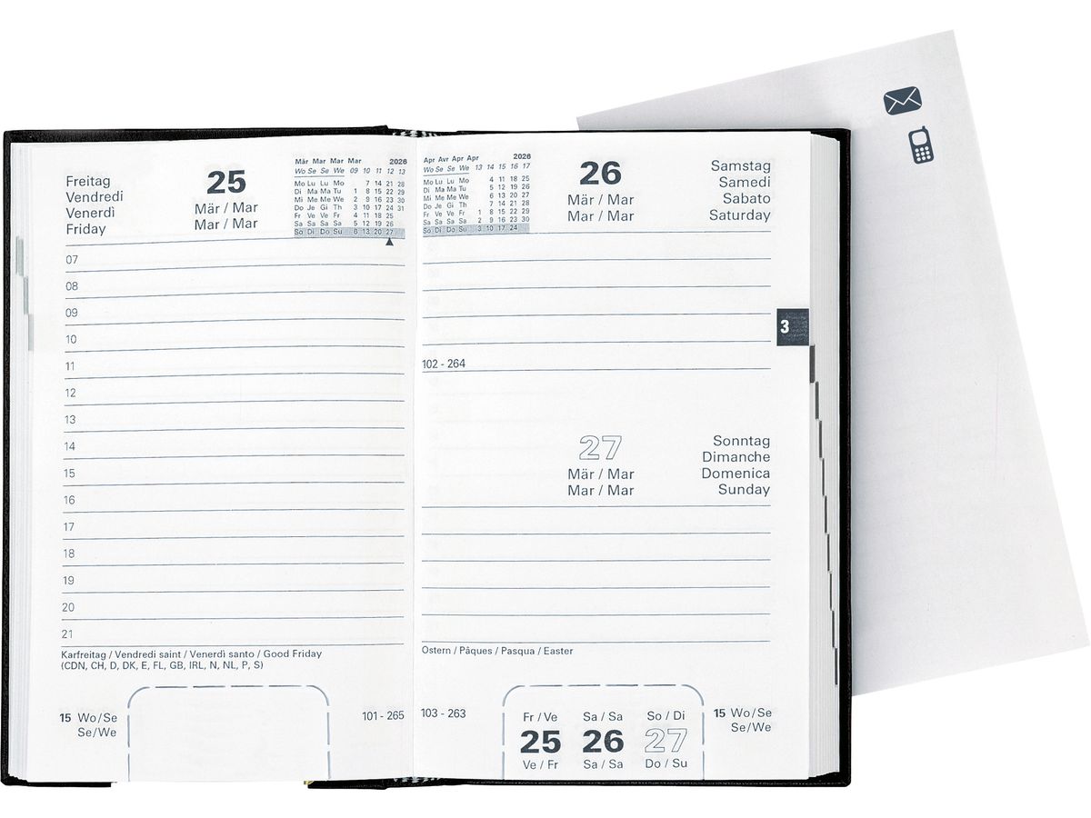 BIELLA Agenda Disponent 2026 807401020026U 1J/1P noir ML 10.1x16cm (7611365523955)