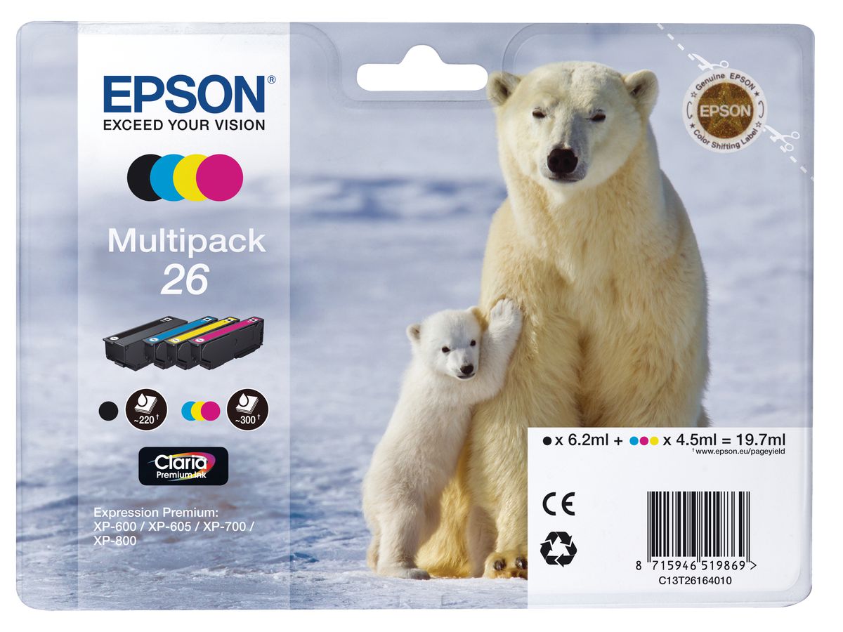 EPSON Multipack Inchiostro CMYBK T261640 XP 700/800 300/220 pagine (8715946519869)