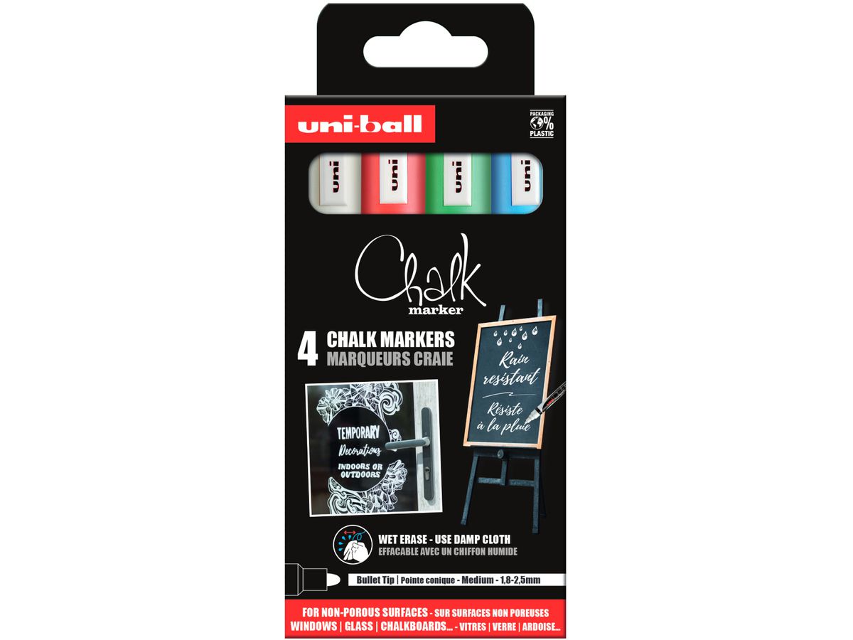 UNI-BALL Chalk Marker 1.8-2.5mm PWE-5M4PAS15 Punta tonda 4 pezzi (3296280046785)