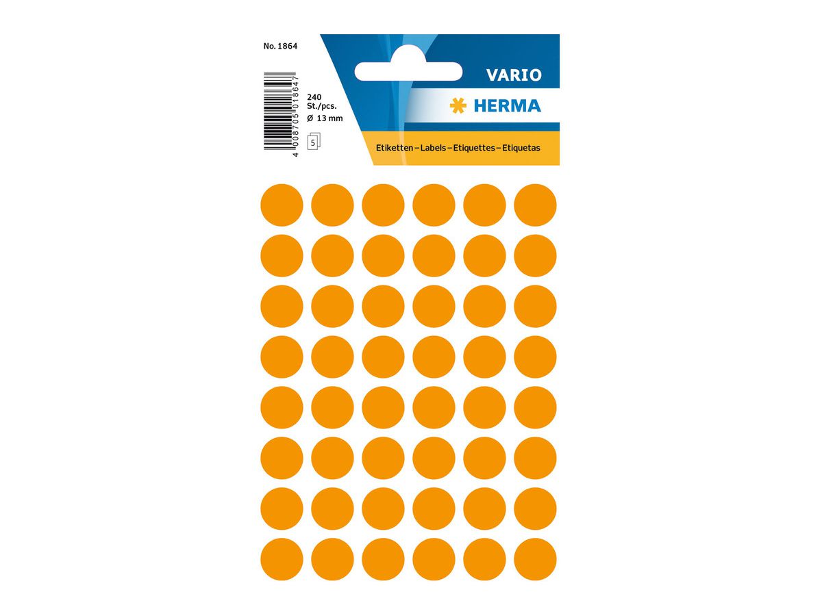 HERMA Etichette rontondo 13mm 1864 arancione 240 pezzi (4008705018647)