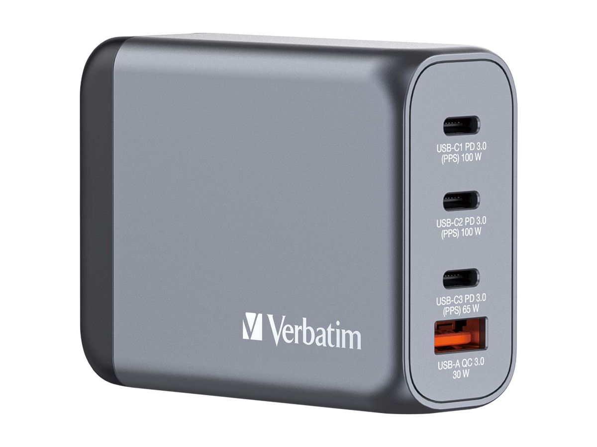 VERBATIM Charger 100W GaN grey 32202 3xUSB-C 1xUSB-A +Adapter UK/US (0023942322023)