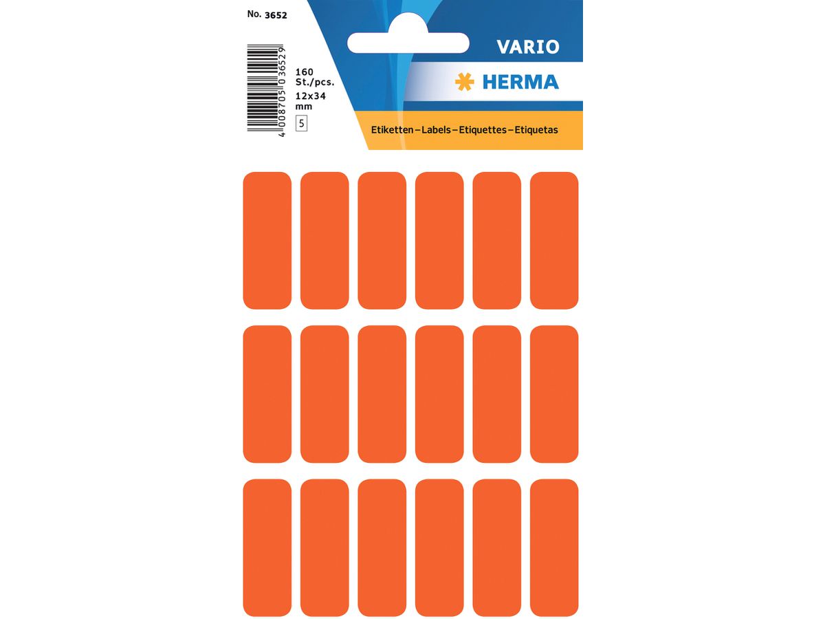 HERMA Haftetiketten 12x34mm 3652 rot, perm. 90 Stück (4008705036528)