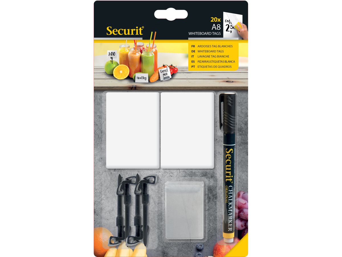 SECURIT Tableau Craie TAG TAG-A8-BL blanc 7.4x5.2x0.1cm (8719075283622)