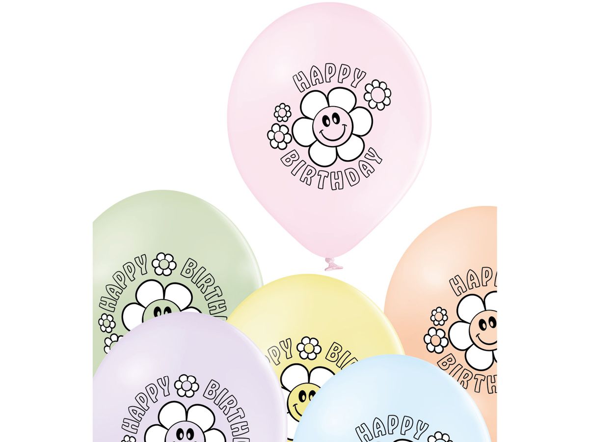 I AM CREATIVE Palloncini Happy Birthday 27cm 1000-1070 pastello 6 pezzi (7611983246960)