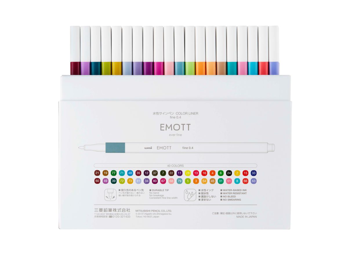 UNI-BALL Fineliner Emott 0.4mm PEM-SY_40C 40 colori ass. 10 pezzi (4902778248393)