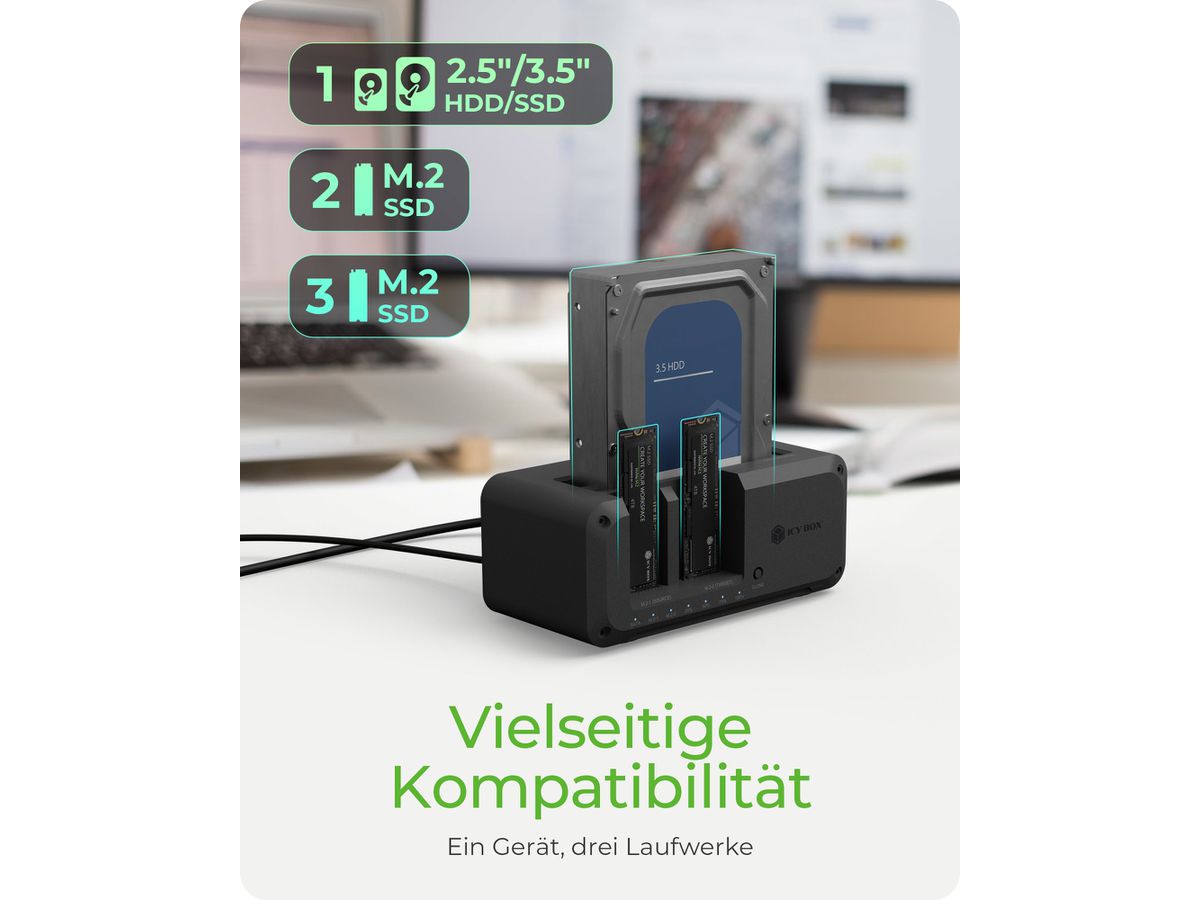 ICY BOX Docking- & Clonestation for IB-2924MSCL-C31 2.5,3.5in SATA & 2x M.2 NVMe (4250078174349)