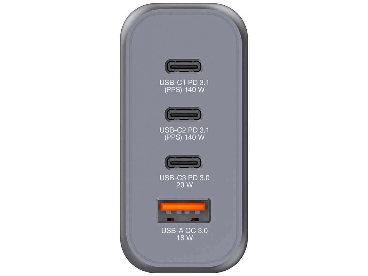 VERBATIM Charger 140W GaN grey 32203 3xUSB-C 1xUSB-A +Adapter UK/US (0023942322030)