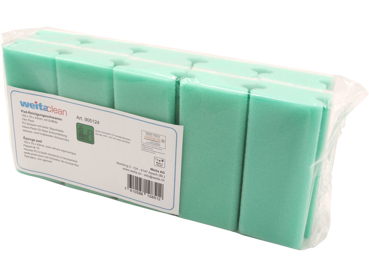 WEITACLEAN Éponge pad 150x70x43mm 5028026 vert, sans ryures 10 pièces (7610588108512)