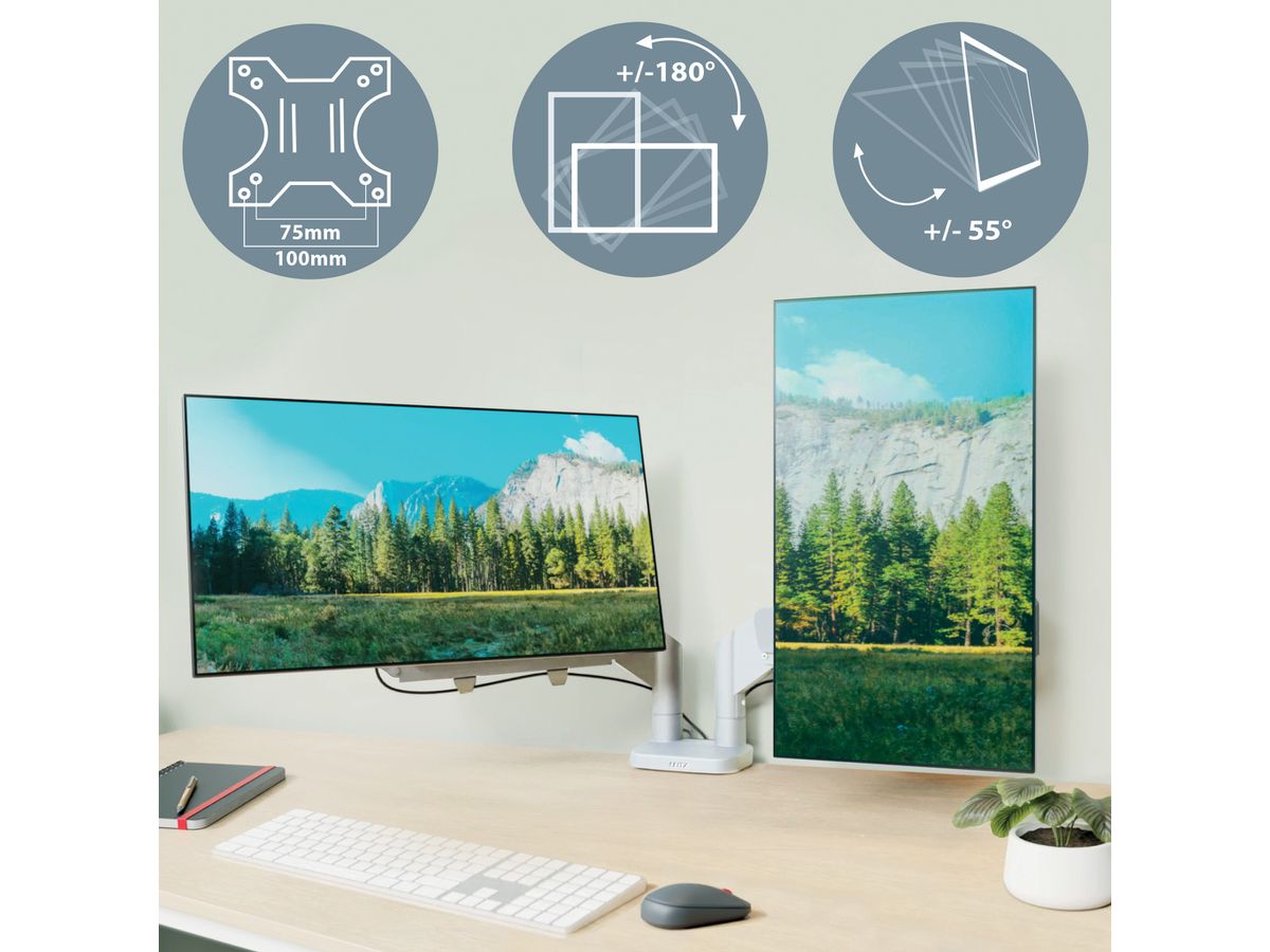 LEITZ Support de moniteur 6537-00-85 Gris, dual (4002432134670)
