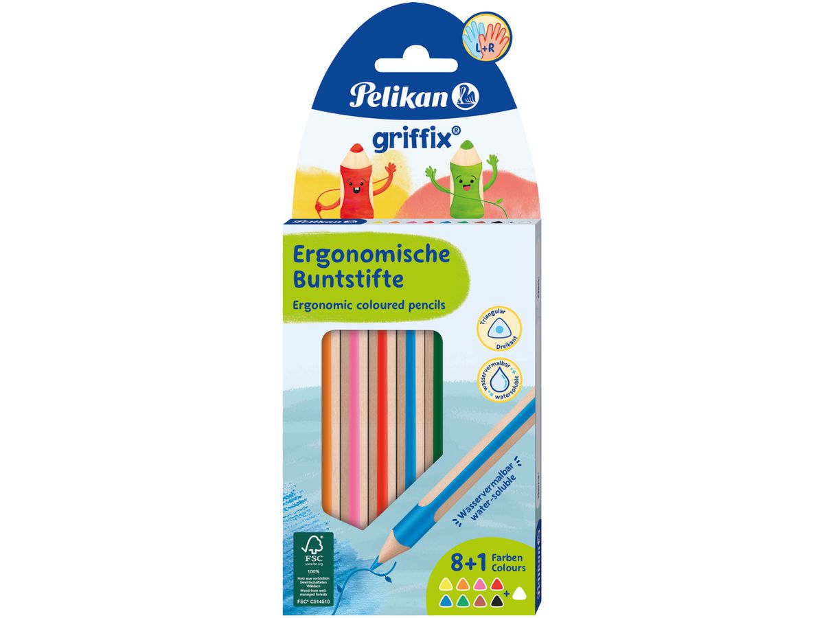 PELIKAN Crayons de couleur Griffix 700856 assortiert 8+1 (4012700700858)