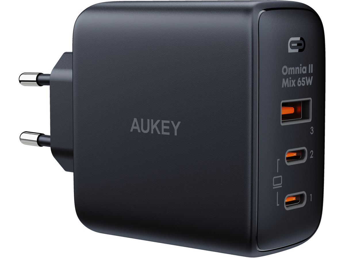 AUKEY OmniaMix II 65W GaN PD PA-B6T BK 3-Port, Wall Charger Black (0689323784783)