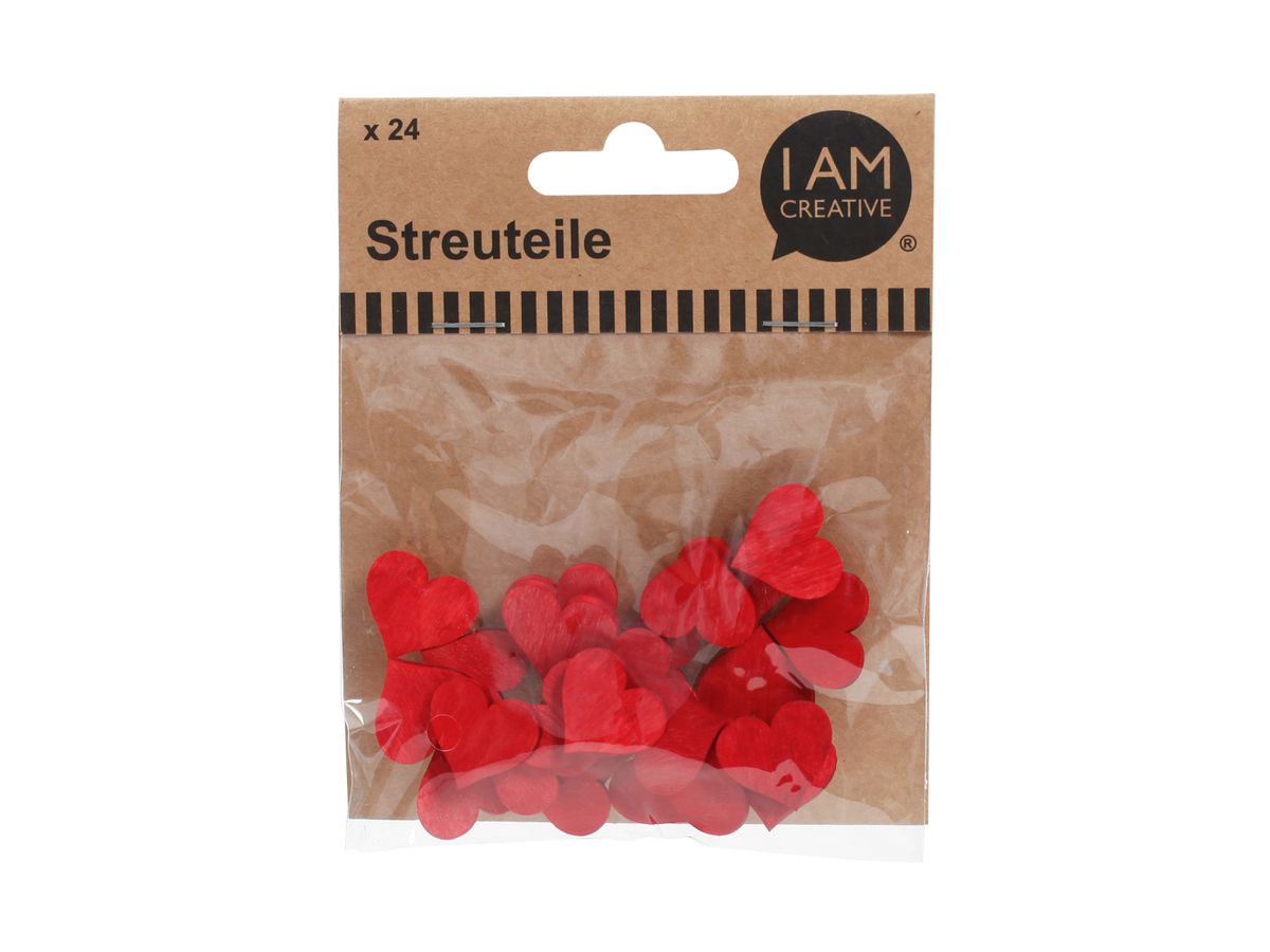 I AM CREATIVE Holzstreuteile Herz 4501.12 rot, 2cm, 24 Stück (7611983158867)