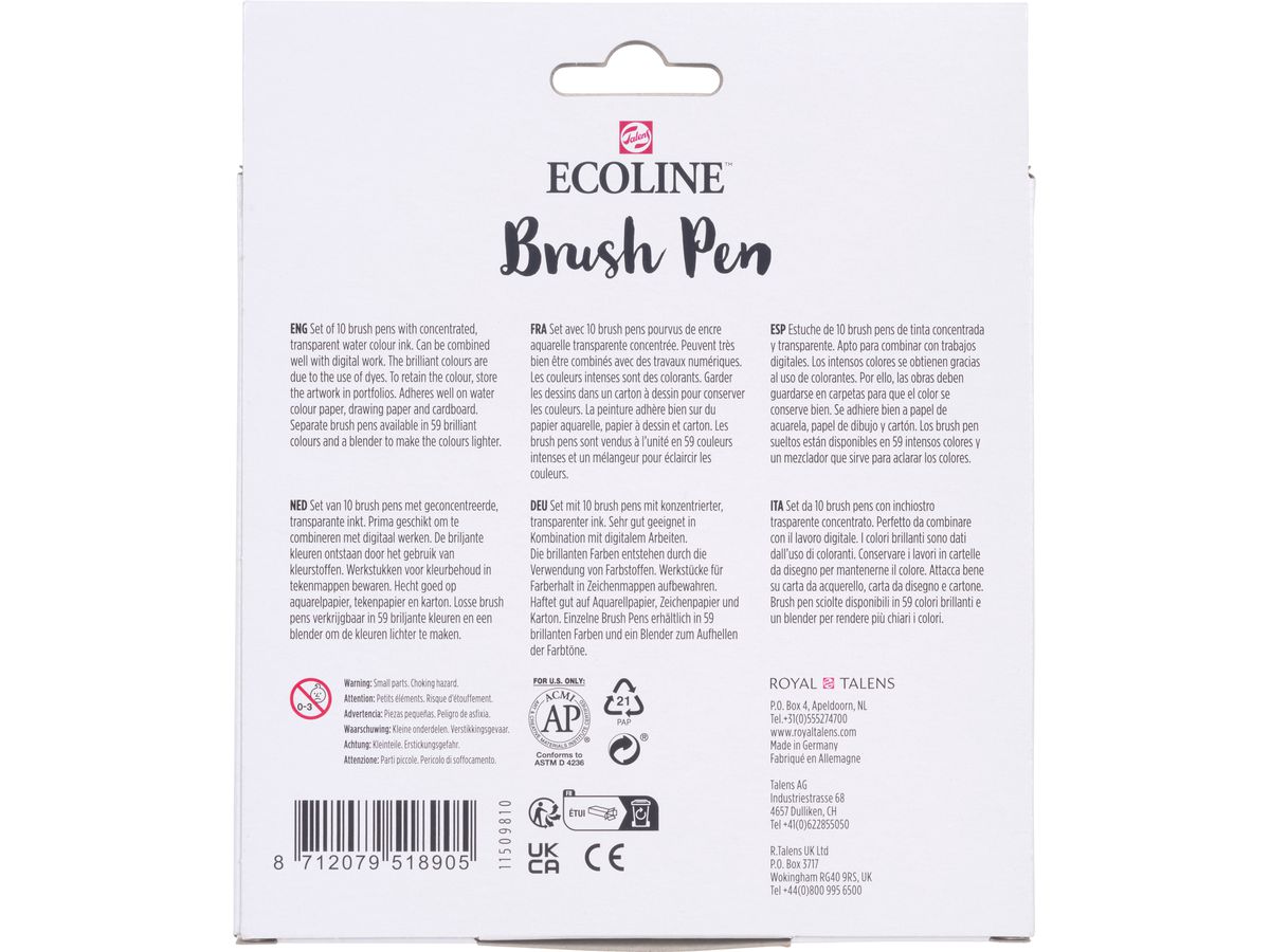 TALENS Ecoline Brush Pen Set 11509800 ass. Handlettering 10 pezzi (8712079518905)