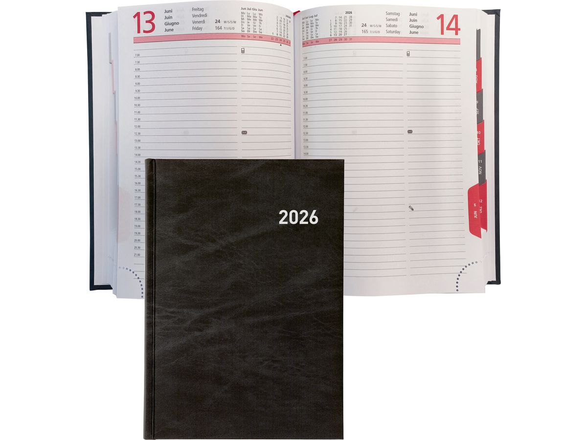 BIELLA Agenda Registra plus 2026 809310020026U 1G/1P nero ML 14.5x20.5cm (7611365524419)