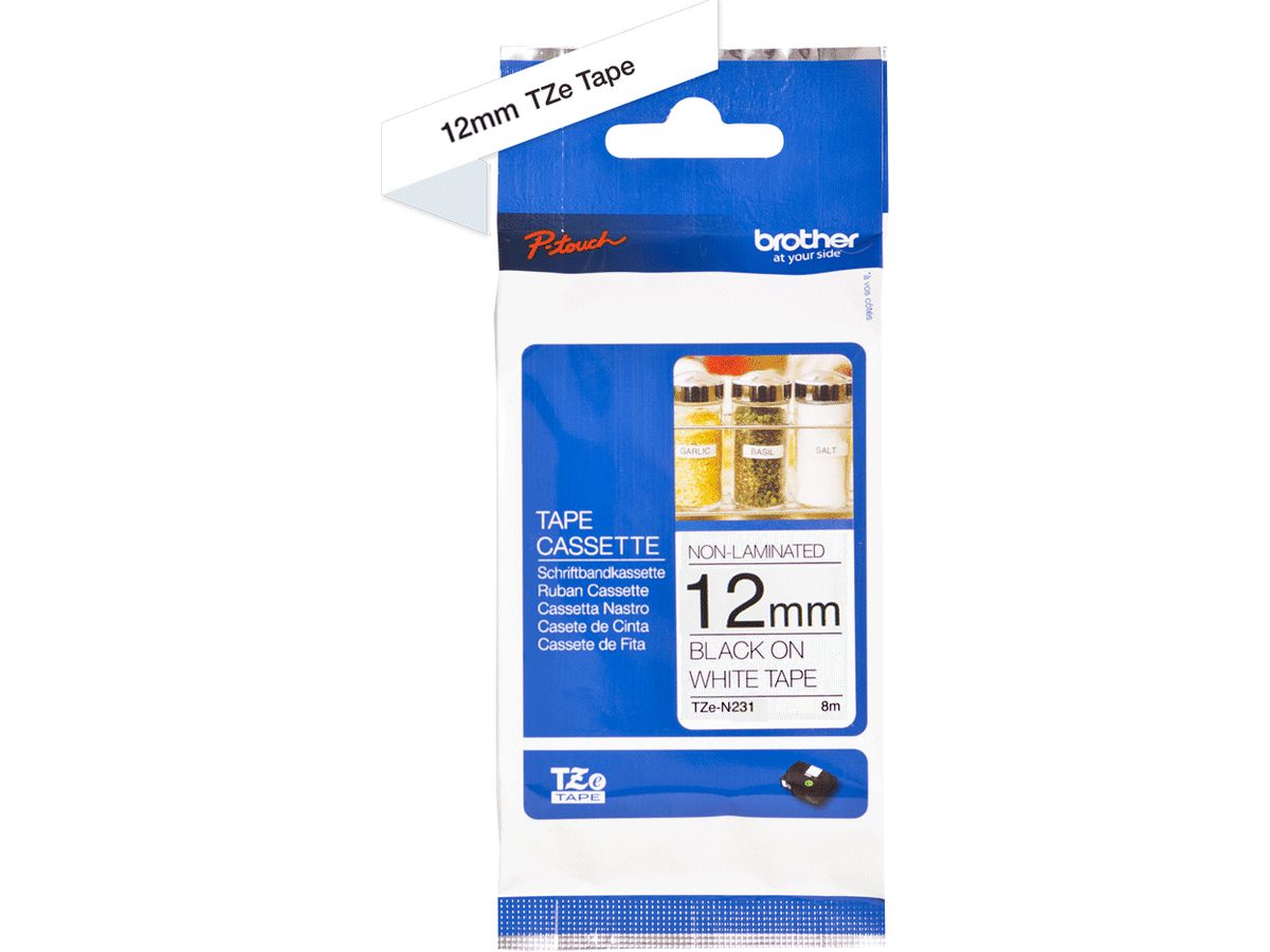 PTOUCH Nastro,non lam. nero/bianco TZe-N231 PT-300 12 mm (4977766691833)